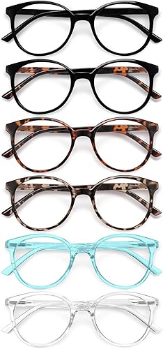GIBLOGO Elegante paquete de 6 lentes de lectura para mujeres y hombres, lectura de computadora con bloqueo de luz azul, alivia la visión borrosa y