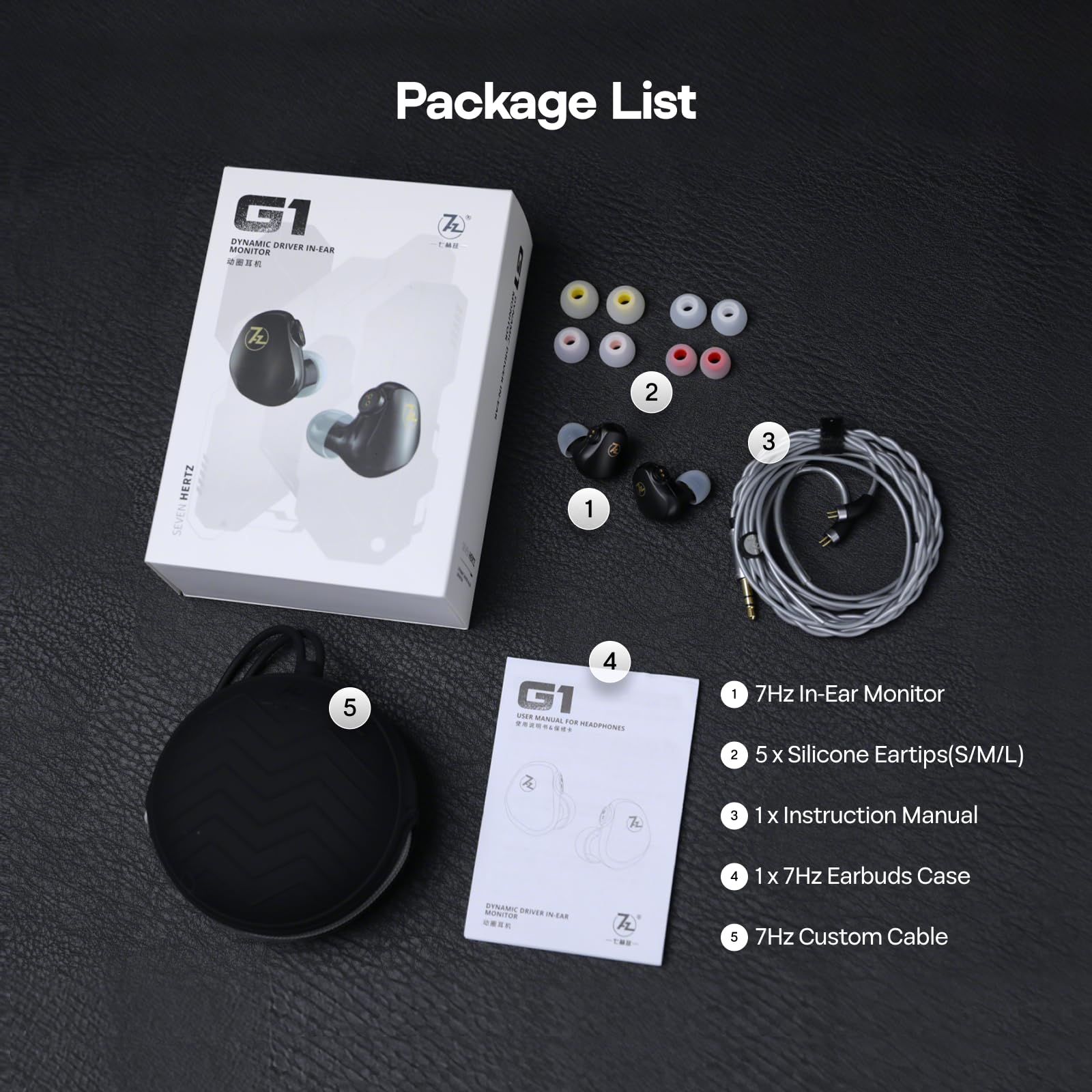 Auricolari per monitor ad alte prestazioni 7HZ G1, driver dinamico con diaframma DLC da 10 mm, auricolari HiFi cablati con cavo OFC placcato argento staccabile per musicisti audiofili