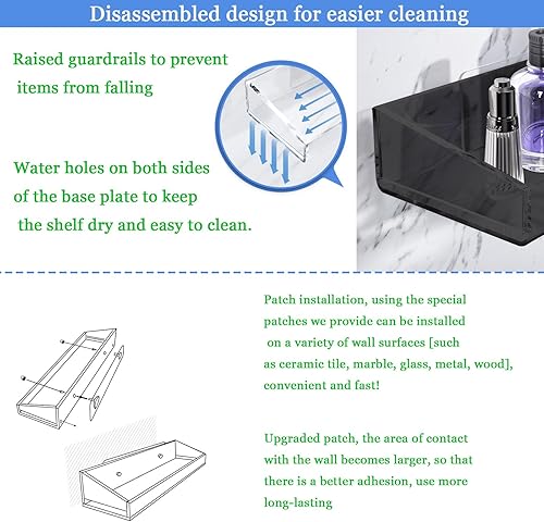 Miniatura 5 de Estantes acrílicos para baño, estante acrílico transparente de 15.7 pulgadas, montado en la pared, sin taladros, estante grueso y transparente de
