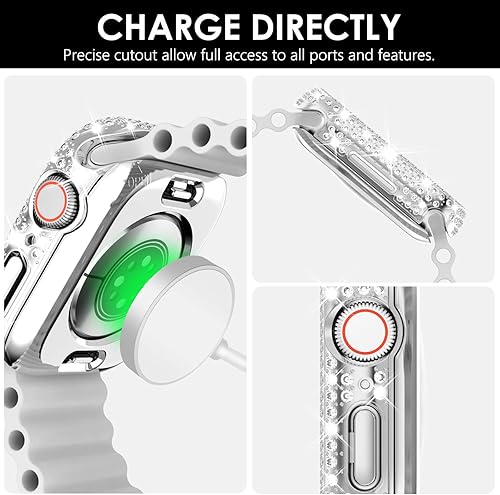 Miniatura 5 de NewWays Paquete de 2 fundas impermeables 2 en 1 para Apple Watch Series 8 y Series 7 de 1.614 in, protector de pantalla con diamantes de imitación