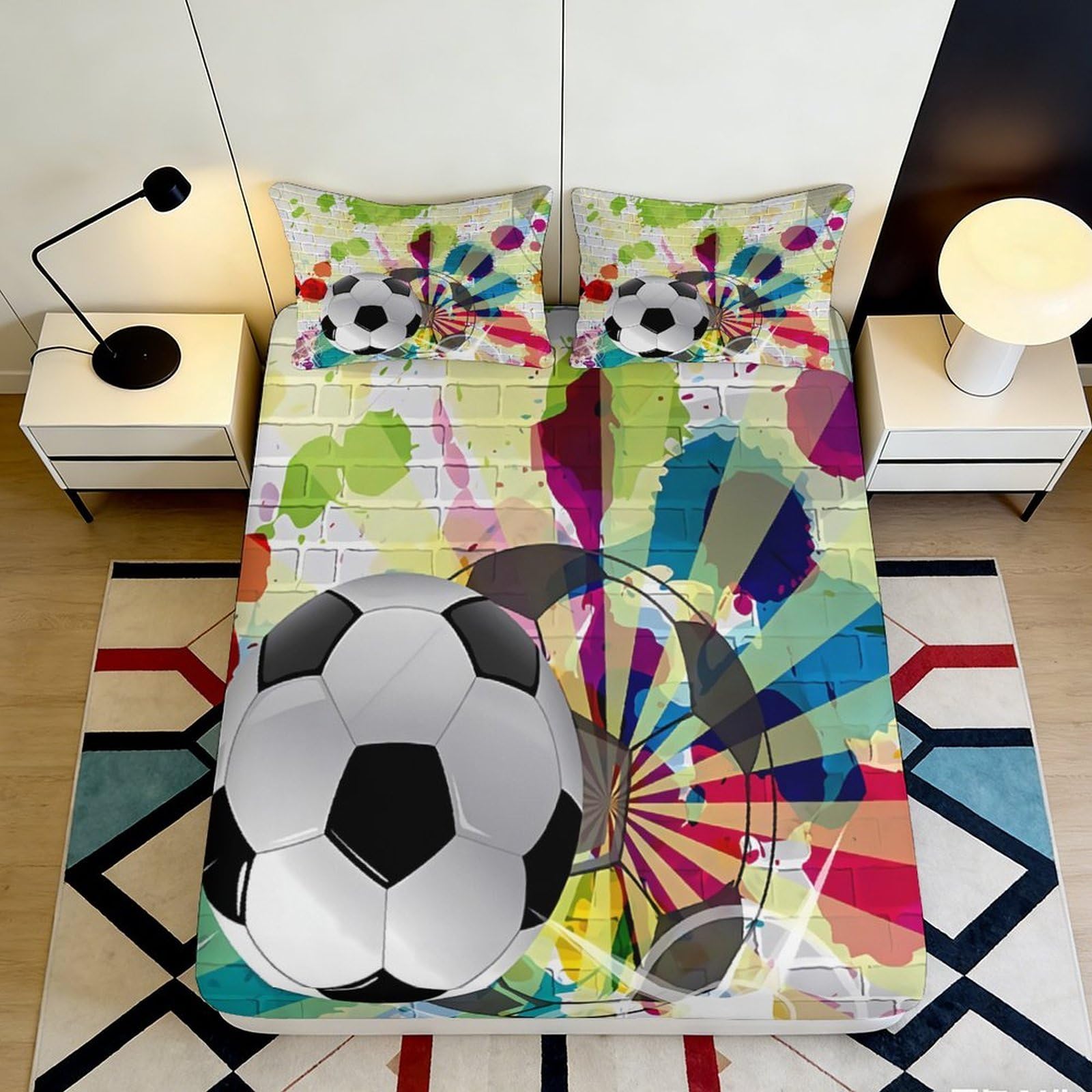 Dhbaneiok Style-6 3D Printed Football Splash Fitted Sheet Microfiber Vibrant Color Soccer Mattress Cover For Bedroom Guest Room Decor 90X200x25cm