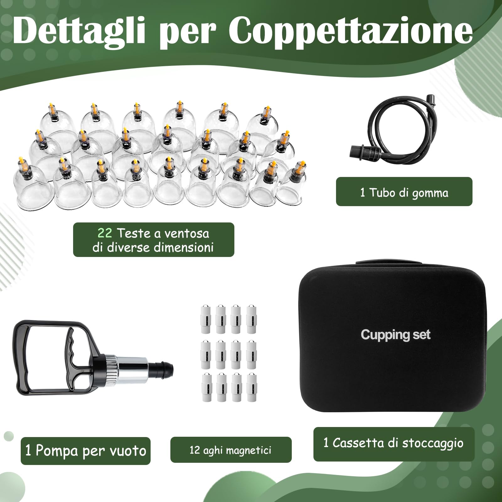 Professionale Coppettazione Massaggio Set, 22 Pezzi Coppettazione Con Pompa a Vuoto, Cupping Therapy Kit, Coppettazione Su Tutto Il Corpo, Coppetta Anticellulite Set