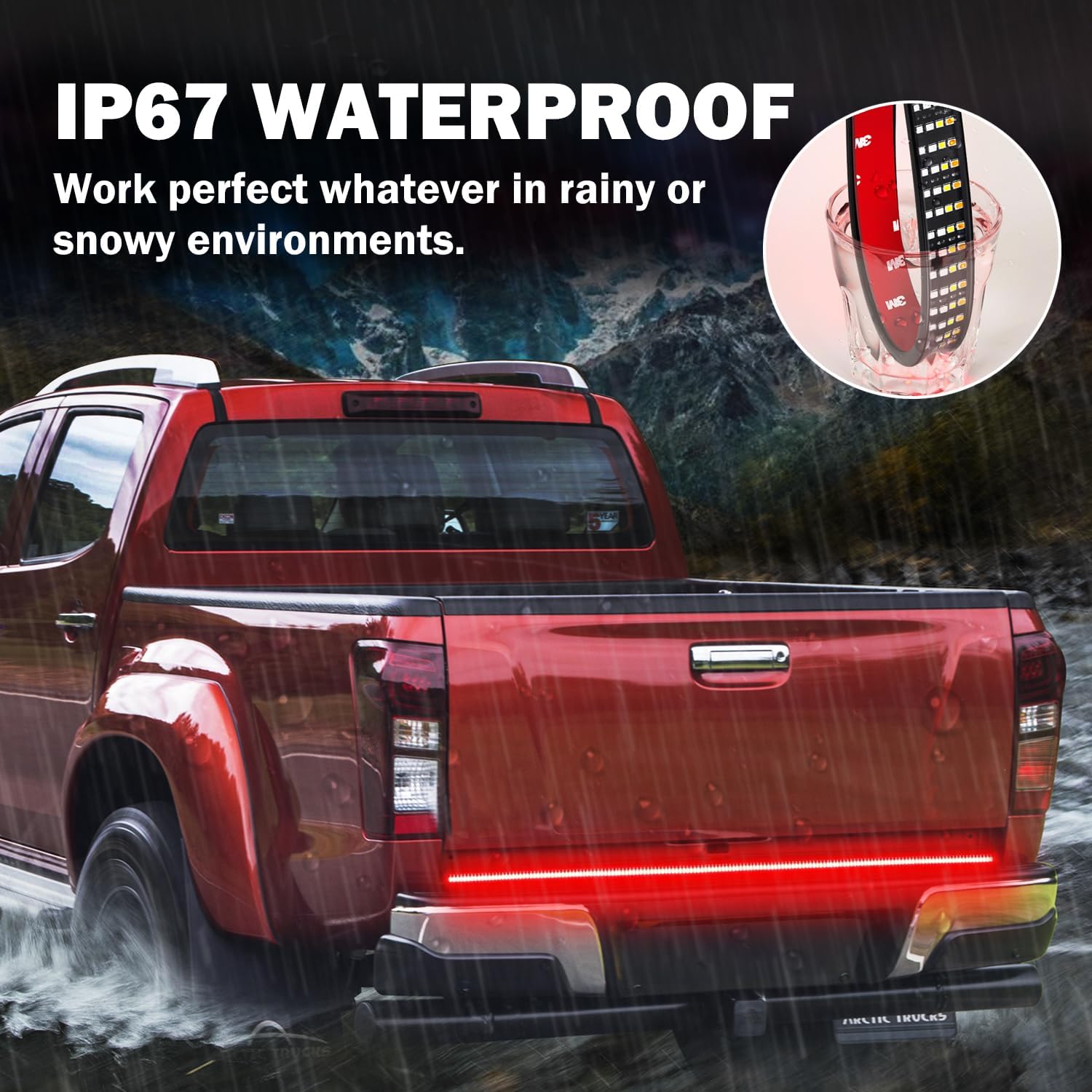 LED Tailgate Light Bar, Wayup 60 Inch Quad Row Tailgate Light Strip with Red Brake/Running, White Reverse, Amber Turn Signal/Strobe for Truck Pickup SUV Van Dodge Ram