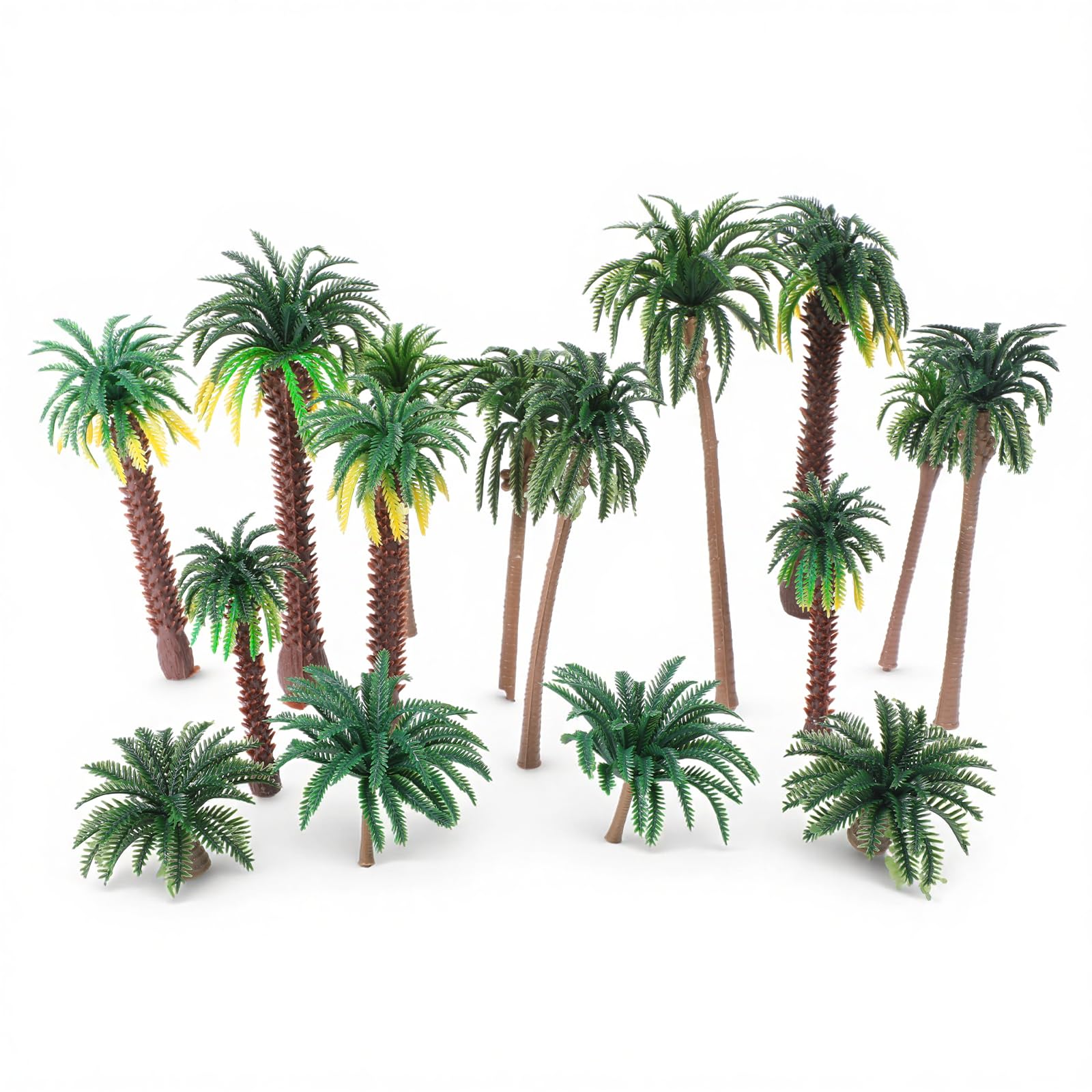 Photo 1 of 16 Piece Plastic Model Tropical Coconut Palm Trees, 0.98-6in Cake Toppers Diorama Tree Mini Palm Trees Landscape Miniature Decoration for Train Railway, Fairy Garden, Architectural Sandbox Supplies