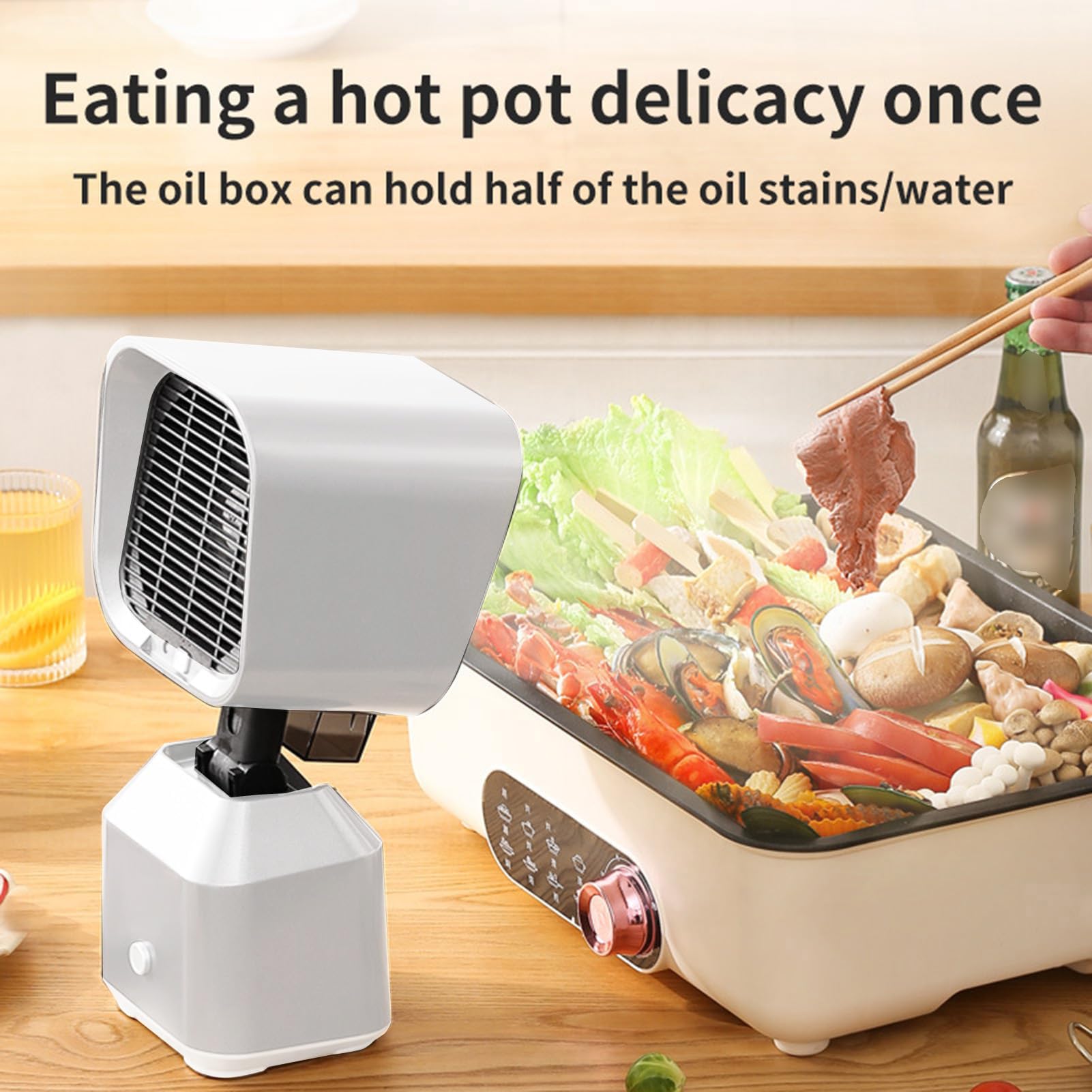 Extractor de aire para encimera con motor de 2 velocidades, altura ajustable y filtro lavable para parrillas y barbacoas de interior.