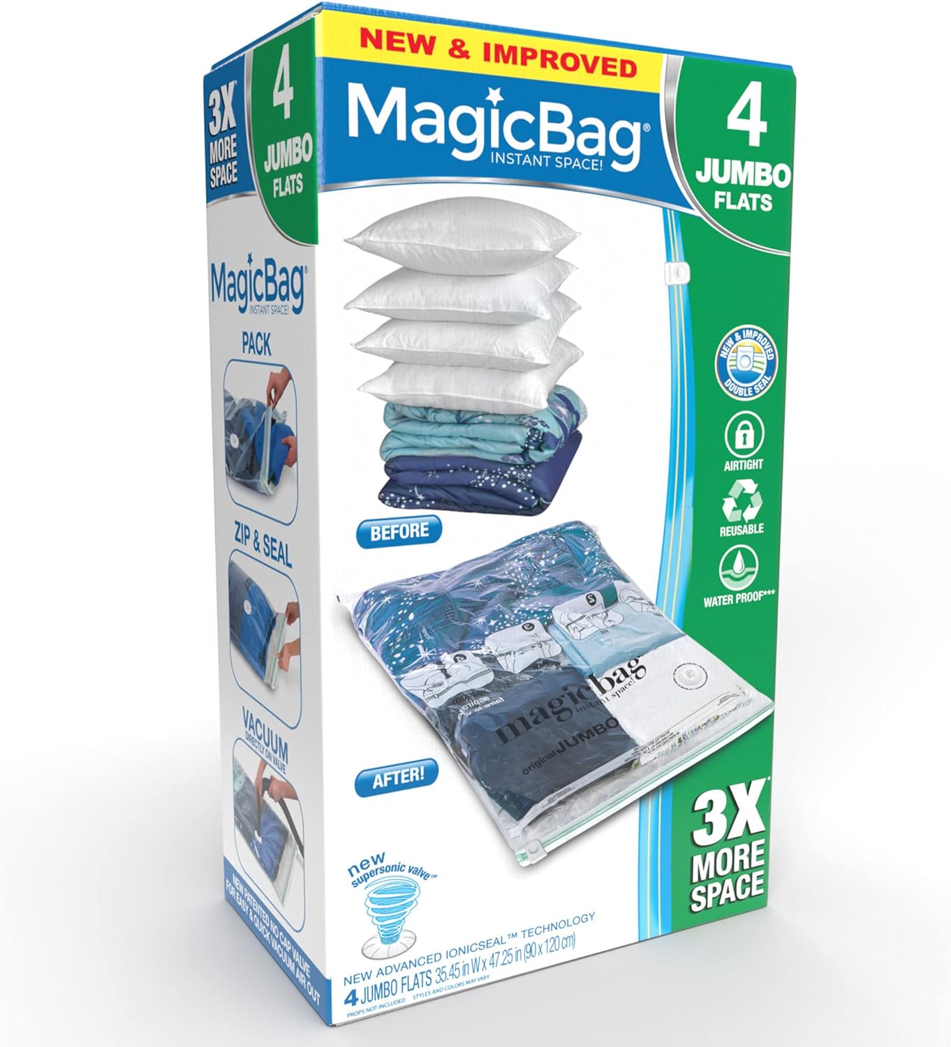 Product image of Smart Design MagicBag Instant Space Saver Storage - Flat Jumbo - Set of 4 Bags Total - Airtight Double Zipper - Vacuum Seal - Clothing, Pillows - Home Organization
