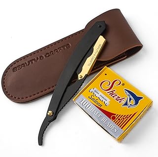 Straight Razor-Professional Barber Straight Edge Razor- Stainless Steel Barber Razor With 100 Blades & Carrying Pouch - Shavette Straight Razor for Men-(Black)
