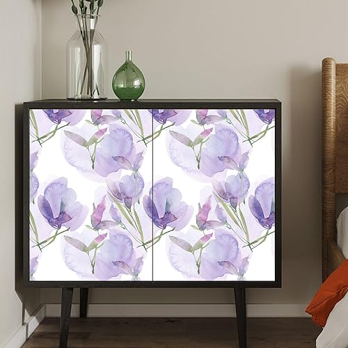 Miniatura 3 de Papel tapiz de vinilo autoadhesivo para despegar y pegar, extraíble, hojas blancas y moradas, estilo bohemio, fácil de despegar, para dormitorio,