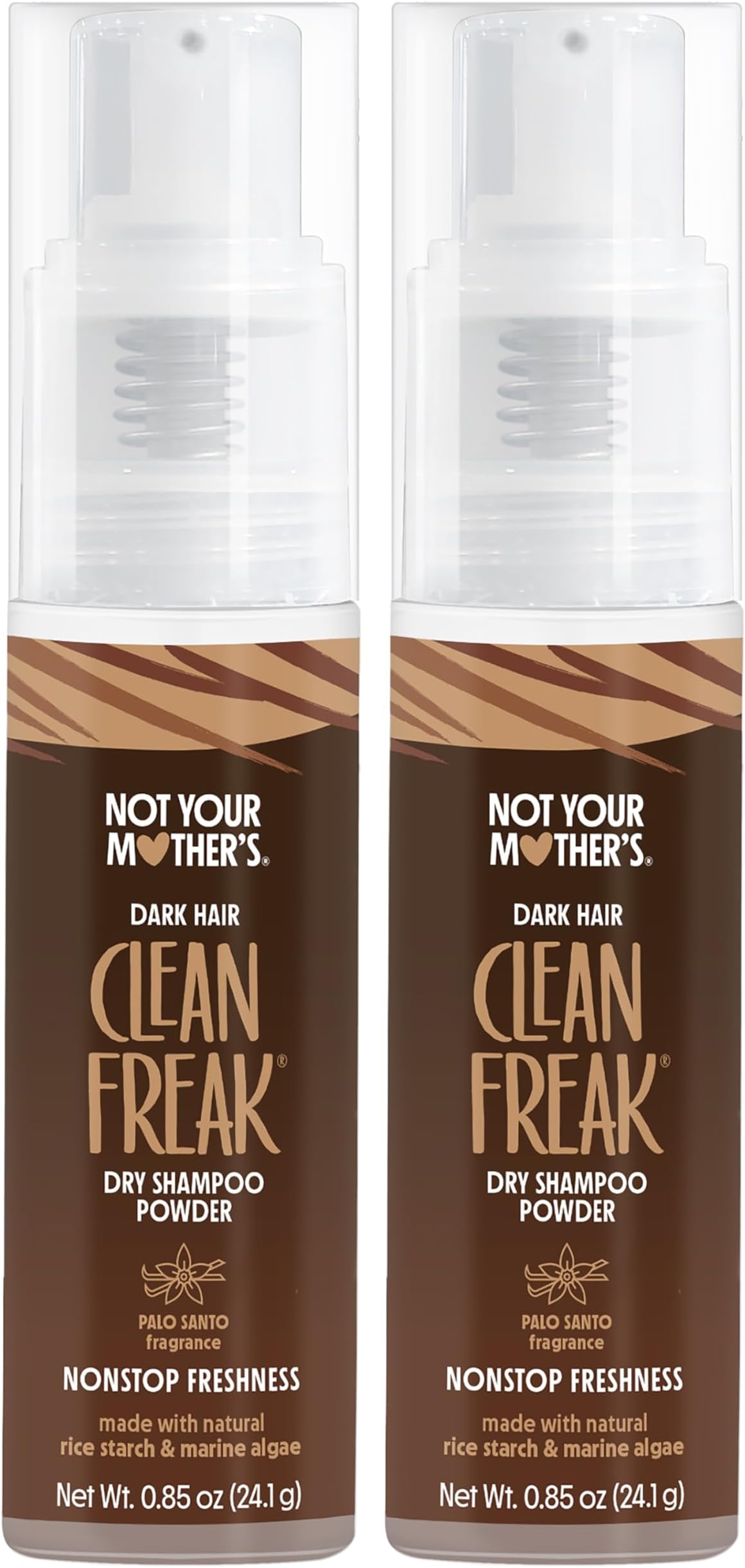 Clean Freak Dark Hair Dry Shampoo Powder (2-Pack) - .85 oz Each - Non-Aerosol Powder Absorbs Oil and Refreshes Dark Hair Shades