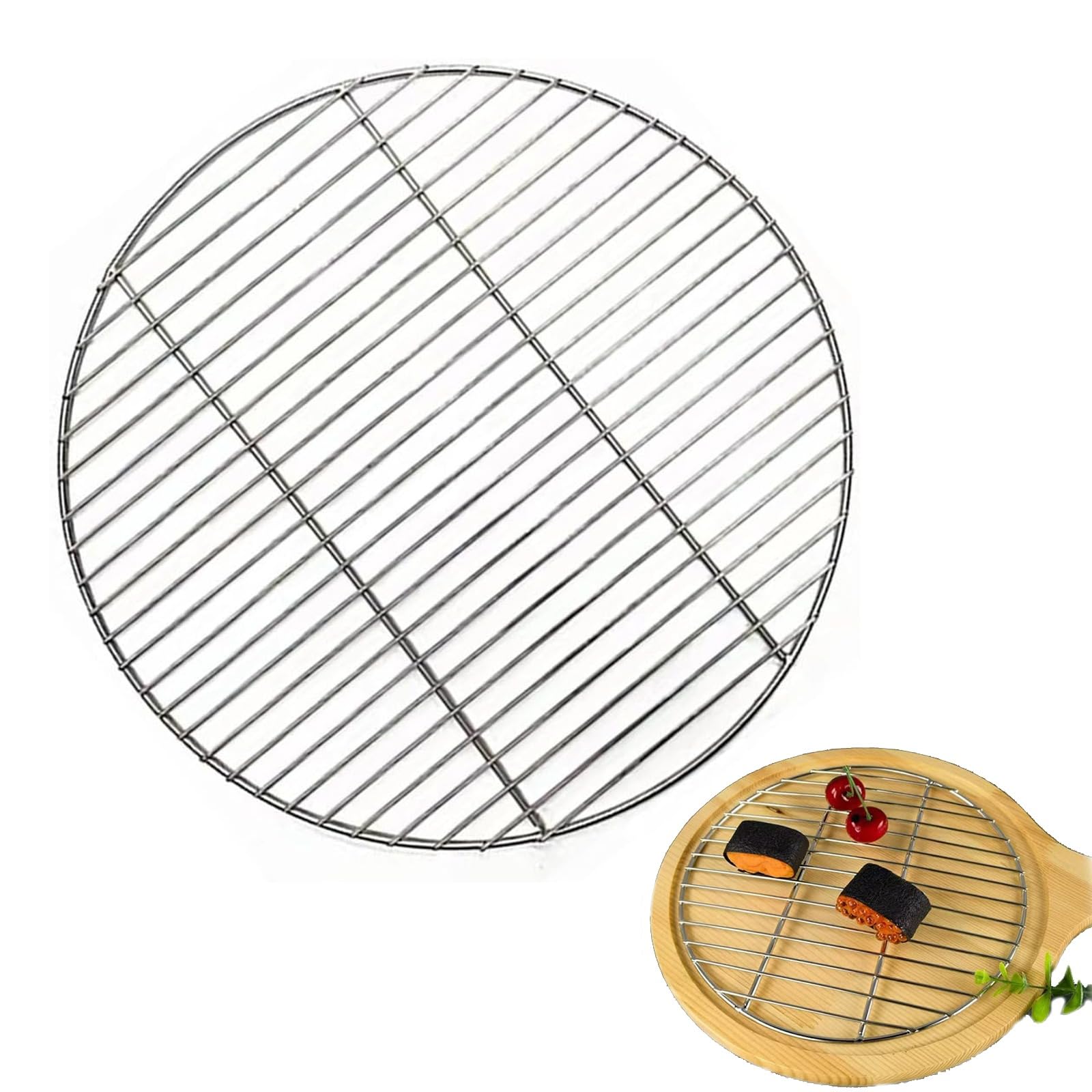 Griglia Rotonda per Barbecue, in Acciaio Inox, griglia da Campeggio all'aperto, griglia da Cucina,Diametro 28/30 /33/35 /38/40 cm, Costruzione saldata Durevole, Riscaldamento Uniforme