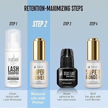 Stacy Lash Primer for Lash Extensions | Super Primer/Cleanser 15ml | Eyelash Extension Primer | Protein Oil Remover | Increase Adhesive Bonding Power Retention | Professional Lash Supplies