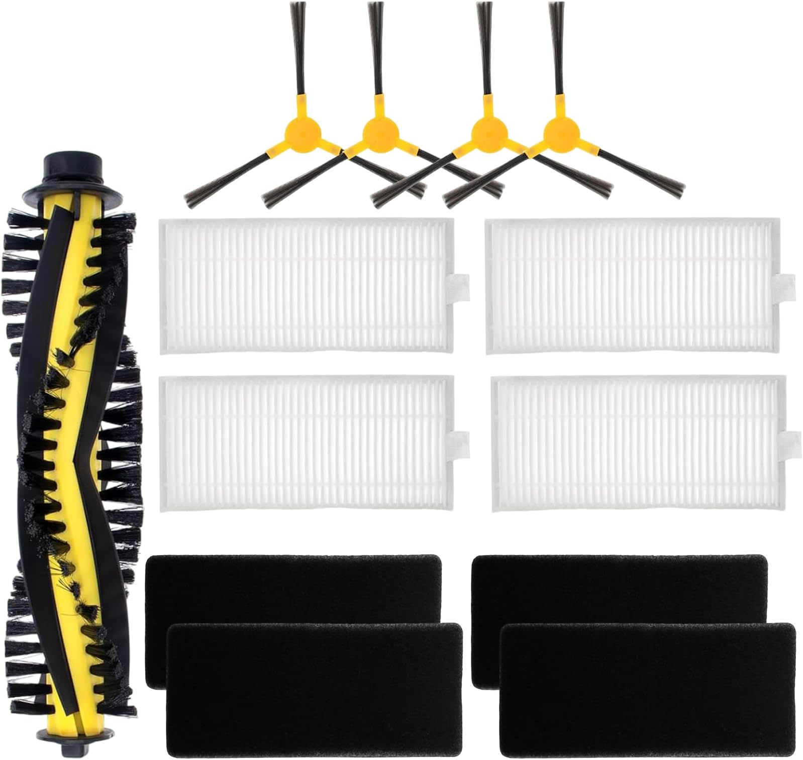 Replacement Parts for Tesvor X500/X500 Pro/M1 T8 S6/ Neatsvor X500 X600 Vacuum Cleaners + 4 x Side Brushes + 1 x Roller Brush + 4 x Filters