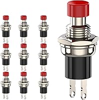 Vista 9 de Interruptor de botón momentáneo, 1A 250VAC SPST Mini interruptores de botón cerrado normal (NC) tapa negra y roja - 10 piezas