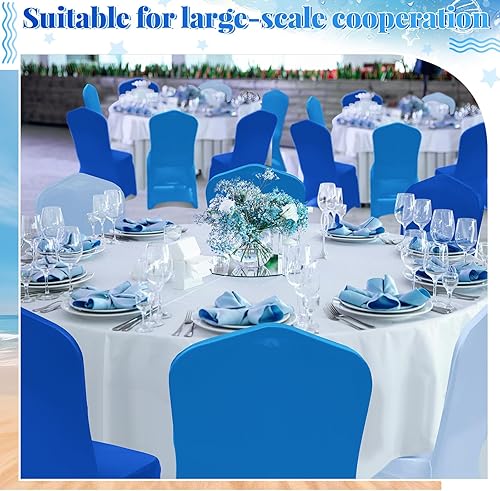 Vista 6 de Oudain 12 fundas para sillas plegables universales de elastano, lavables, extraíbles, elásticas, protectoras para decoración de fiestas (serie azul)