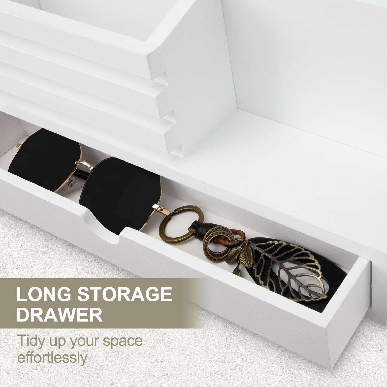Key Holder Wall Mount, Mail Holder with Storage Drawer and 6 Key Hooks for Coat, Dog Leash, Home Decor Rack, House Accessories, Entry Way Organizer