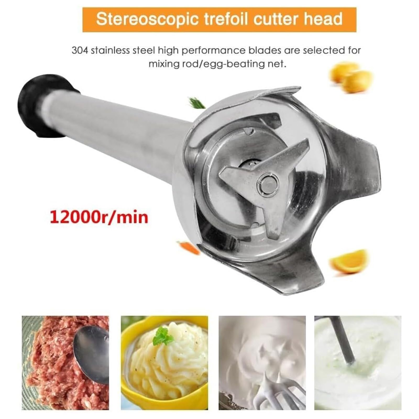 Blender zanurzeniowy, 12000 obr./min, z regulowaną prędkością, 500 W, wytrzymały mikser elektryczny do zupy, smoothie, puree