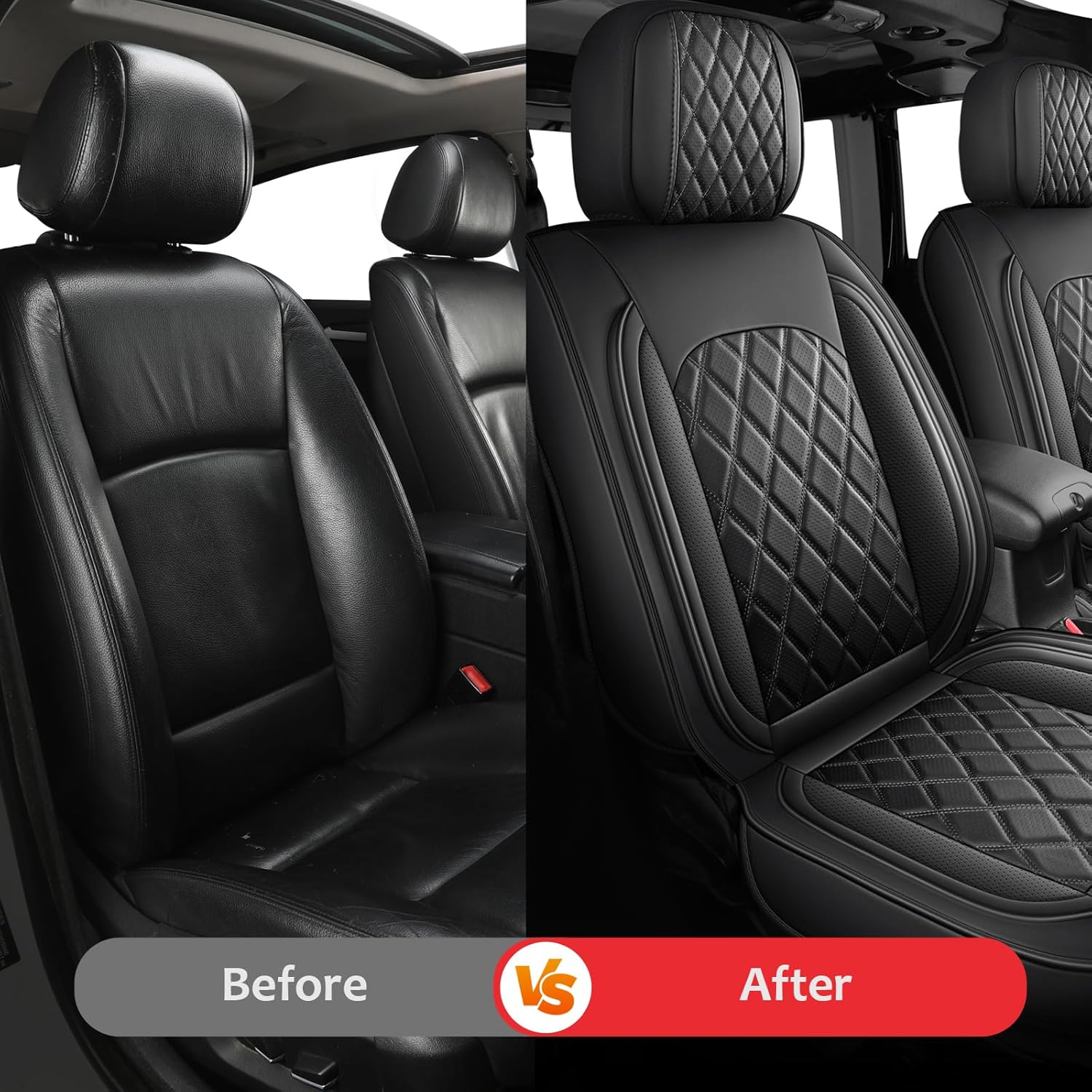 MIROZO Tacoma Seat Covers,Leather Truck Seat Covers Full Set Waterproof Car Seat Protector Fits for 2005-2015 Toyota Tacoma Crew Cab,Front & Rear Seat Cover Set(Black, Full Set)