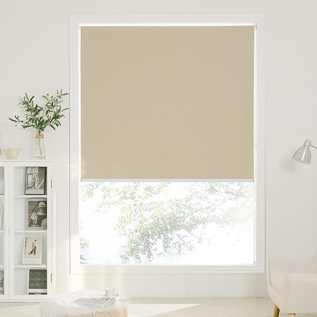 PONY DANCE 100% Blackout Roller Shades Blinds Thermal Insulated UV Protection Privacy Protected Window Treatment, Easy to Install 24" x 72"(61 cm x 183 cm), Beige