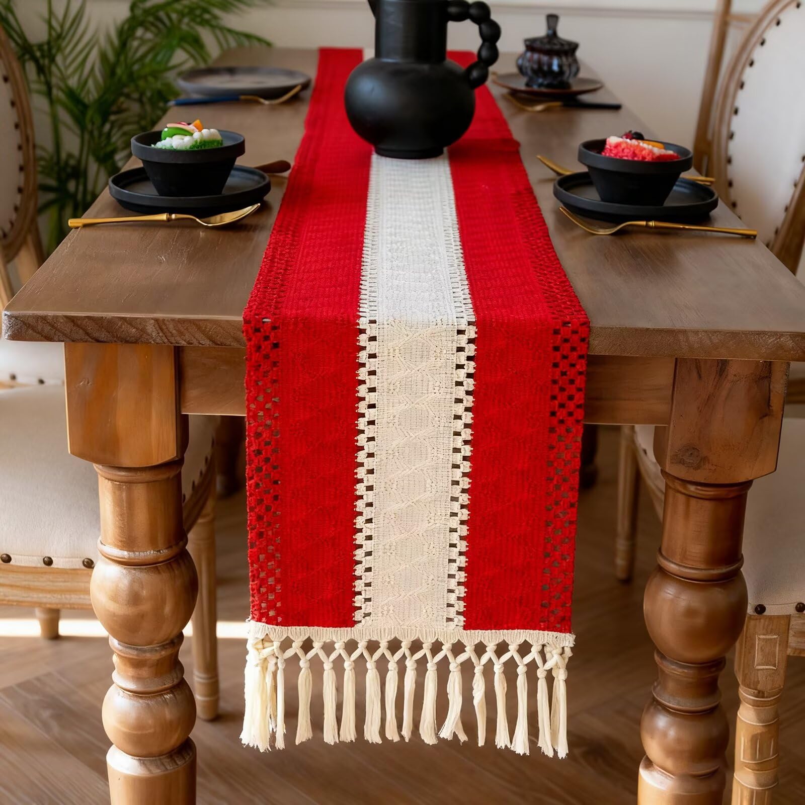 30 cm x 91 cm Macrame Table Runner Boho Table Runner with Tassels Hand Woven Cotton Table Cover Rustic Farmhouse Table Decoration for Bohemian Kitchen Dining Table