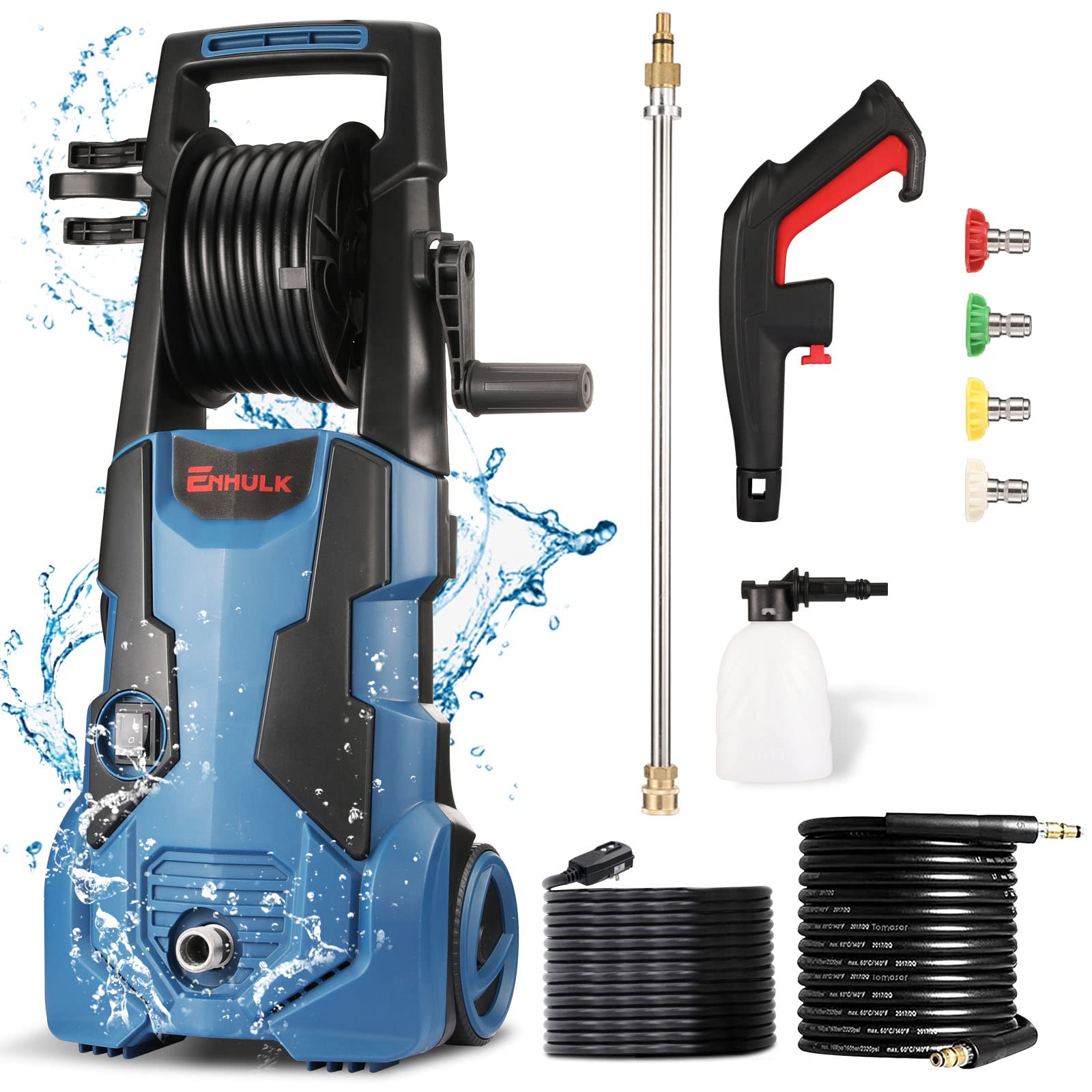 Photo 1 of **MINOR WEAR & TEAR**Enhulk 1800W Electric Pressure Washer, 2300 Max PSI 1.9 GPM Power Washer with Hose Reel, 33 FT Pressure Hose, 36 FT Power Cord, 4 Nozzles Foam Cannon, Cleaner Machine for Car, Home, Driveway, Patio