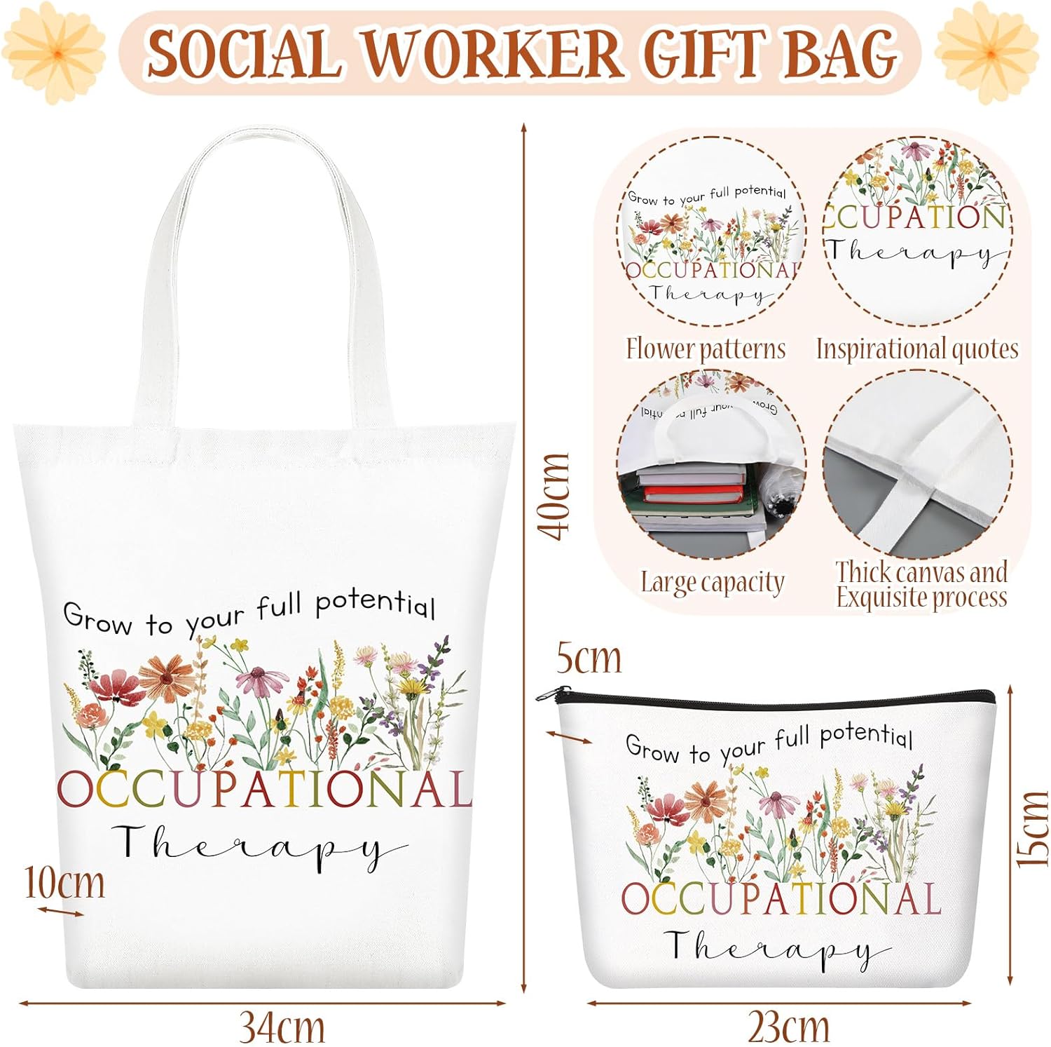 5 Pcs Occupational Therapy Gifts, Cosmetic Bag, Canvas Bag, Coil Notebook, Ballpoint Pen and Keychain for Women Office School Graduation Advocate Coworker Christmas Anniversaries Gift - Image 3