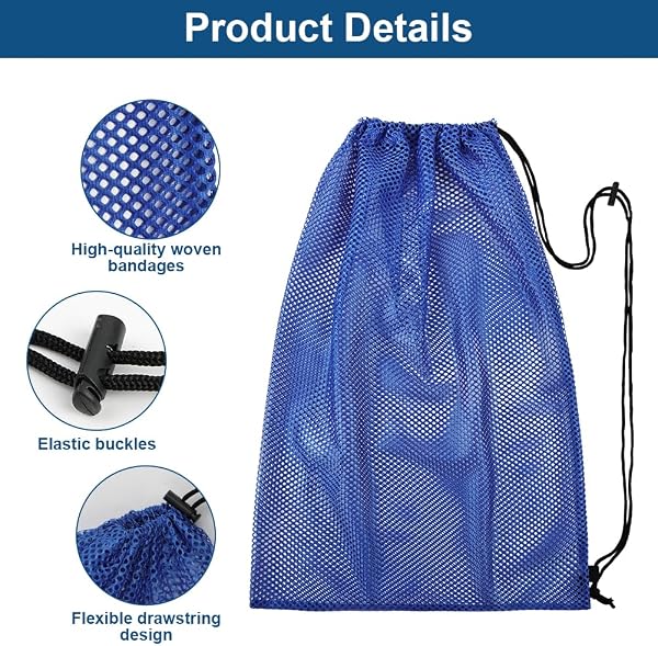 Alaoo Bolsa Bolsa de Deporte de Malla con Cordón,2PCS Grande Bolsa Malla Ajustable,Almacenamiento Portátiles para Baloncesto, Fútbol, Rugby, Voleibol y Netball,Azul-Negro - 3