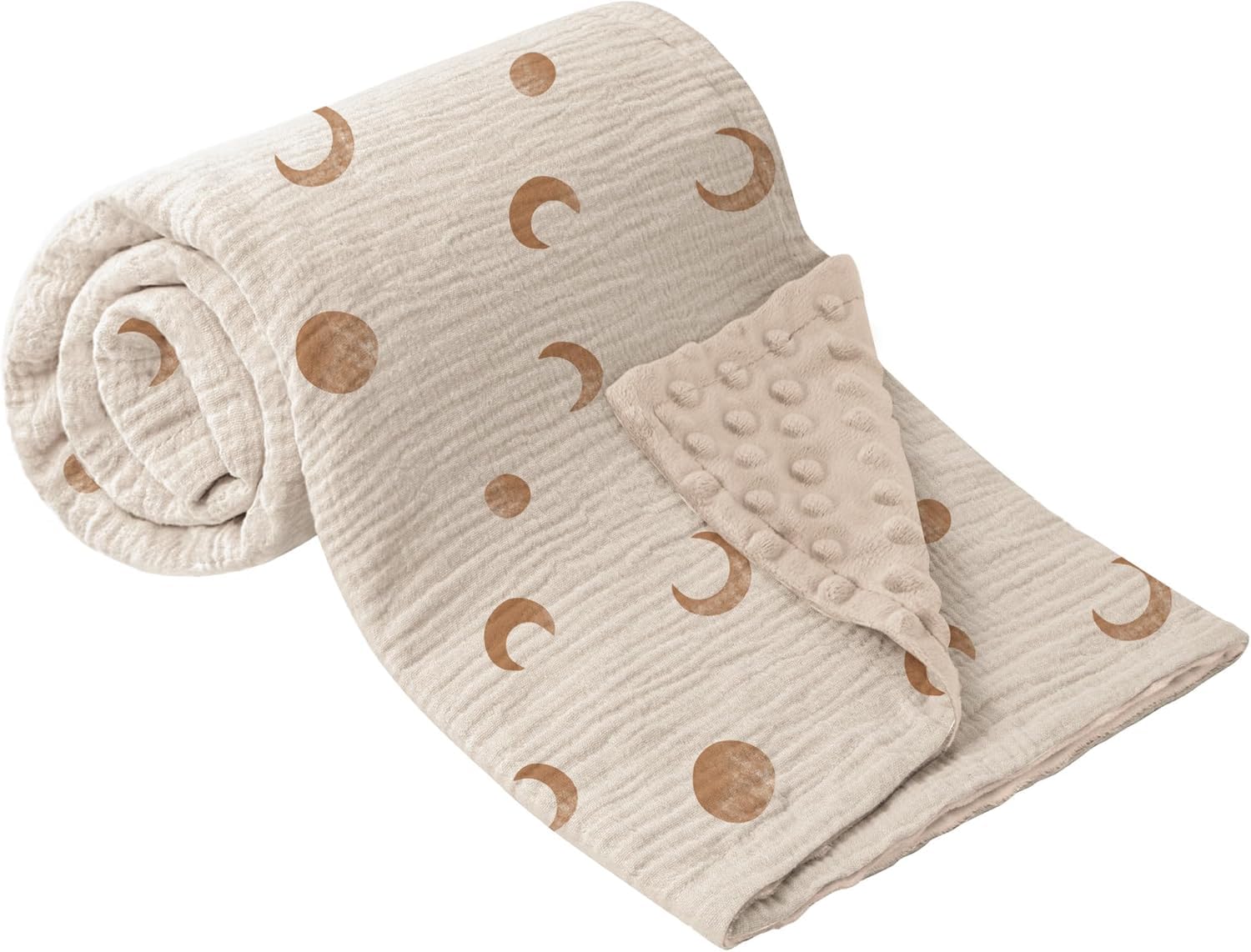 bearmoss Baby Blanket Soft Nursery Crib Blankets with Muslin Cotton Front and Dotted Fleece Back for Unisex Baby Girls Boys Newborns Toddlers 76x100cm (Brown Moon)