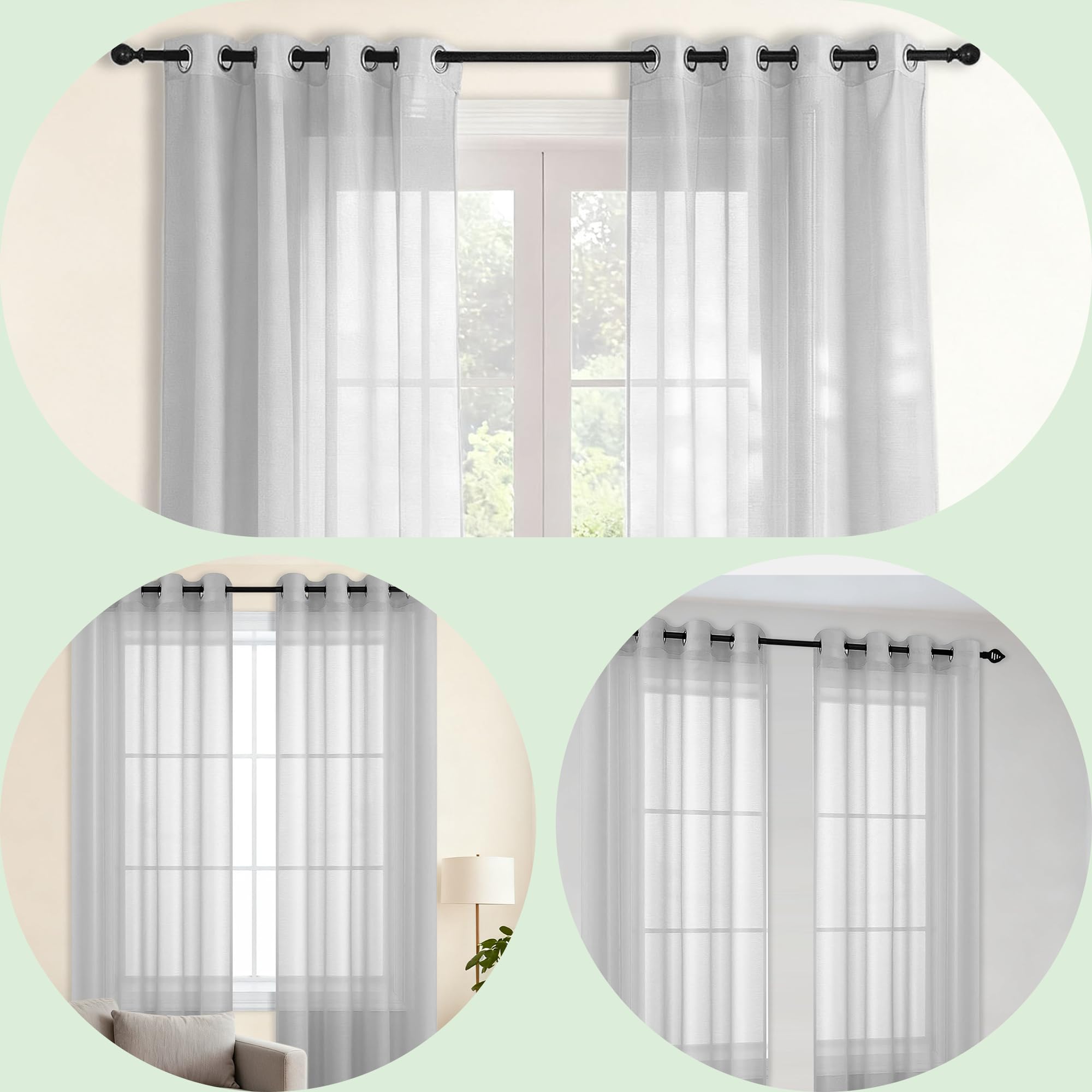Voile Vorhänge mit Ösen 210 x 205 cm Luftig Gardinen Transparent mit Ösen Modern Und Langlebig für Jedes Fenster, Gardinen Und Vorhangsysteme, Hellgrau