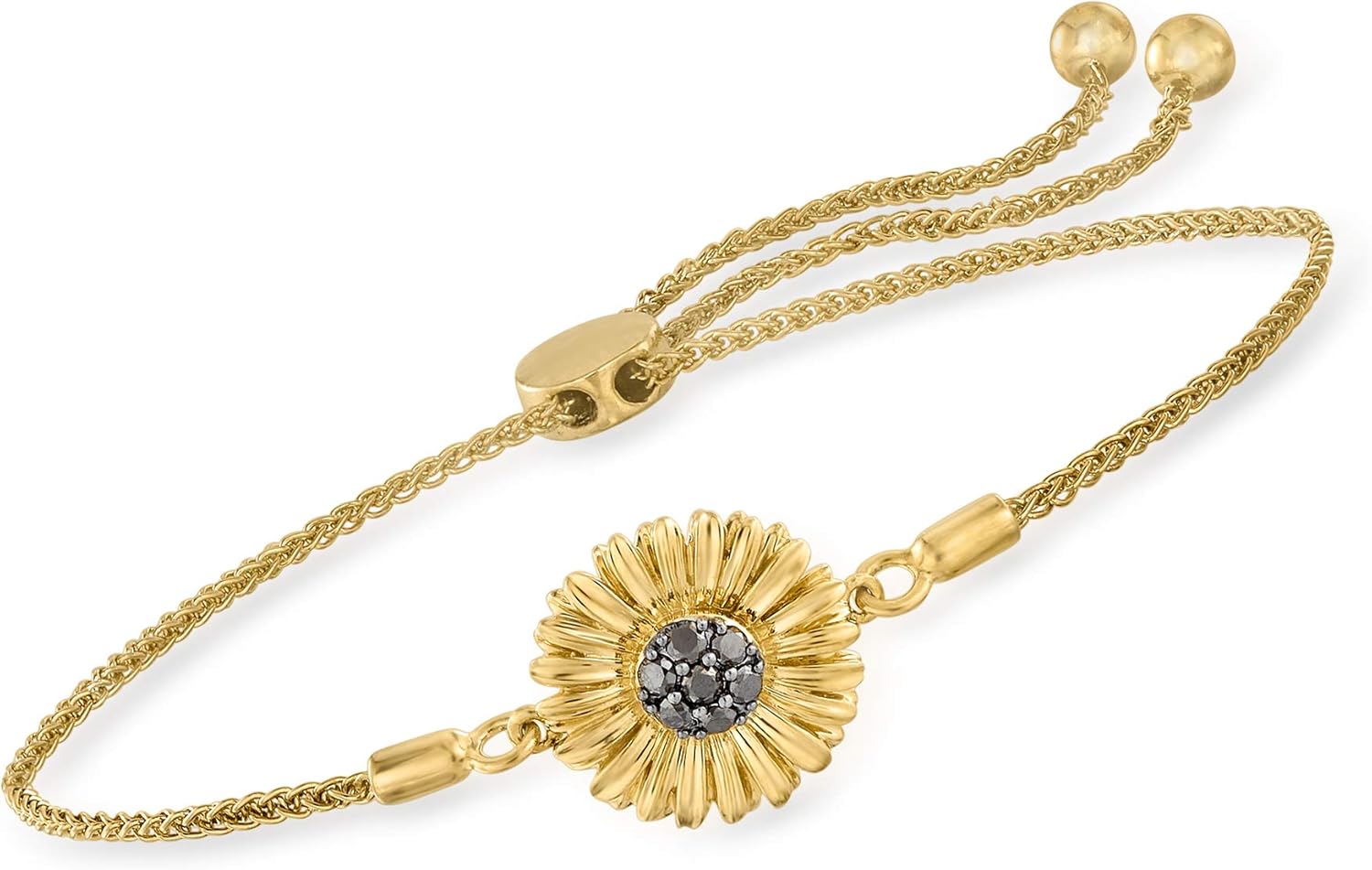 Ross-Simons 0.15 ct. t.w. Black Diamond Sunflower Bolo Bracelet in 18kt Gold Over Sterling