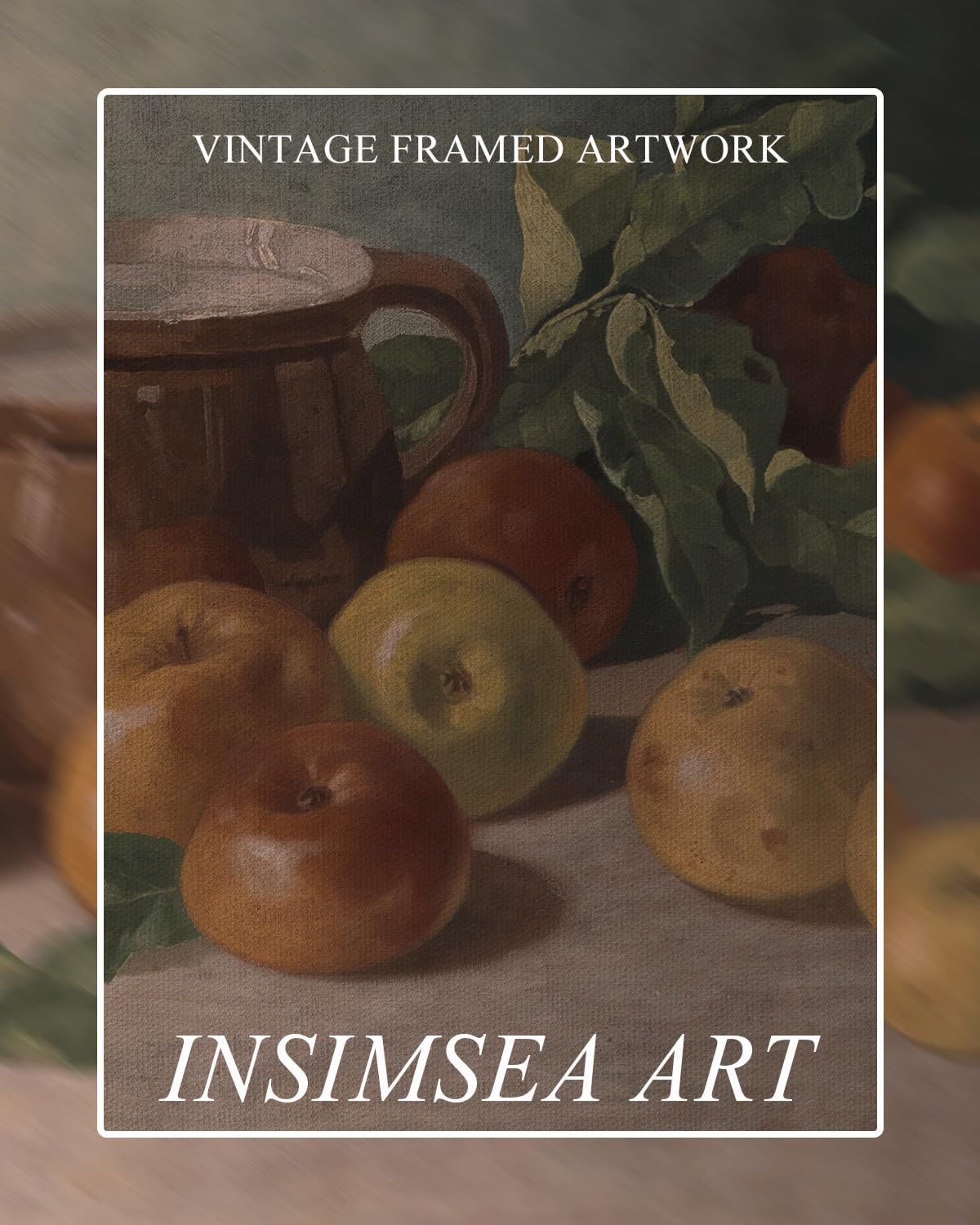 InSimSea Framed Canvas Wall Art Vintage Aesthetic Room Decor, Harvest Apples Still Life Oil Painting Artwork Abstract Wall Pictures Prints, Farmhouse Fruit Shelf Decor Bedroom Kitchen 8x10in — view 4