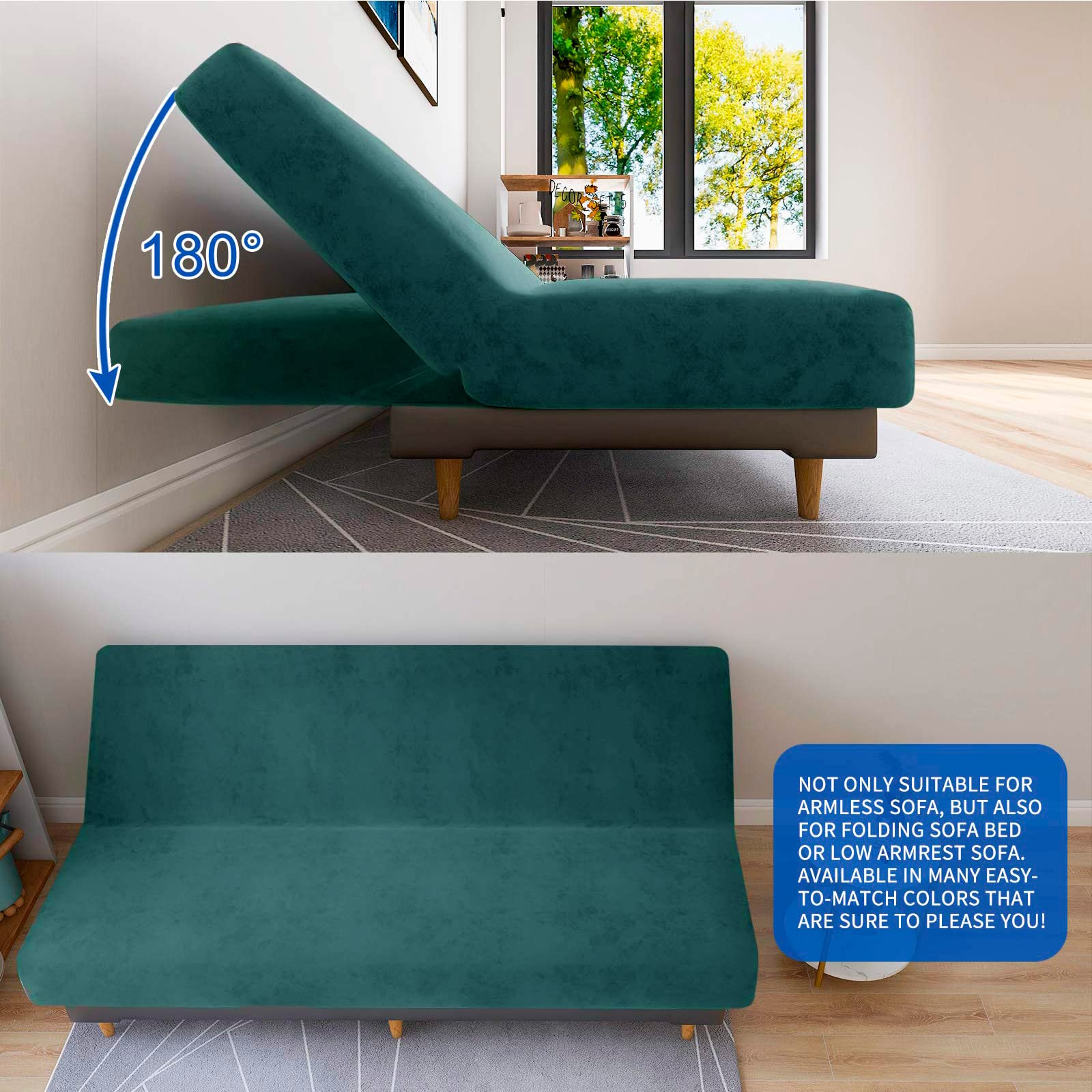 XINEAGE Velvet Futon Cover High Stretch Armless Couch Covers Spandex Fabric Sofa Bed Slipcover Anti Slip Furniture Protector with Elastic Bottom Machine Washable (Futon - Image 4