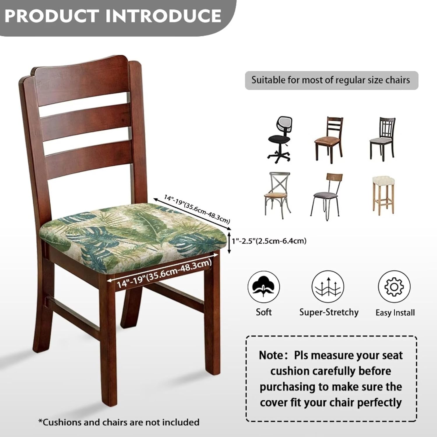 Tropical Chair Covers for Dining Room Palm Leaf Square Chair Seat Cushion Slipcovers Holiday Dining Chair Seat Protector Set, 6 Pack