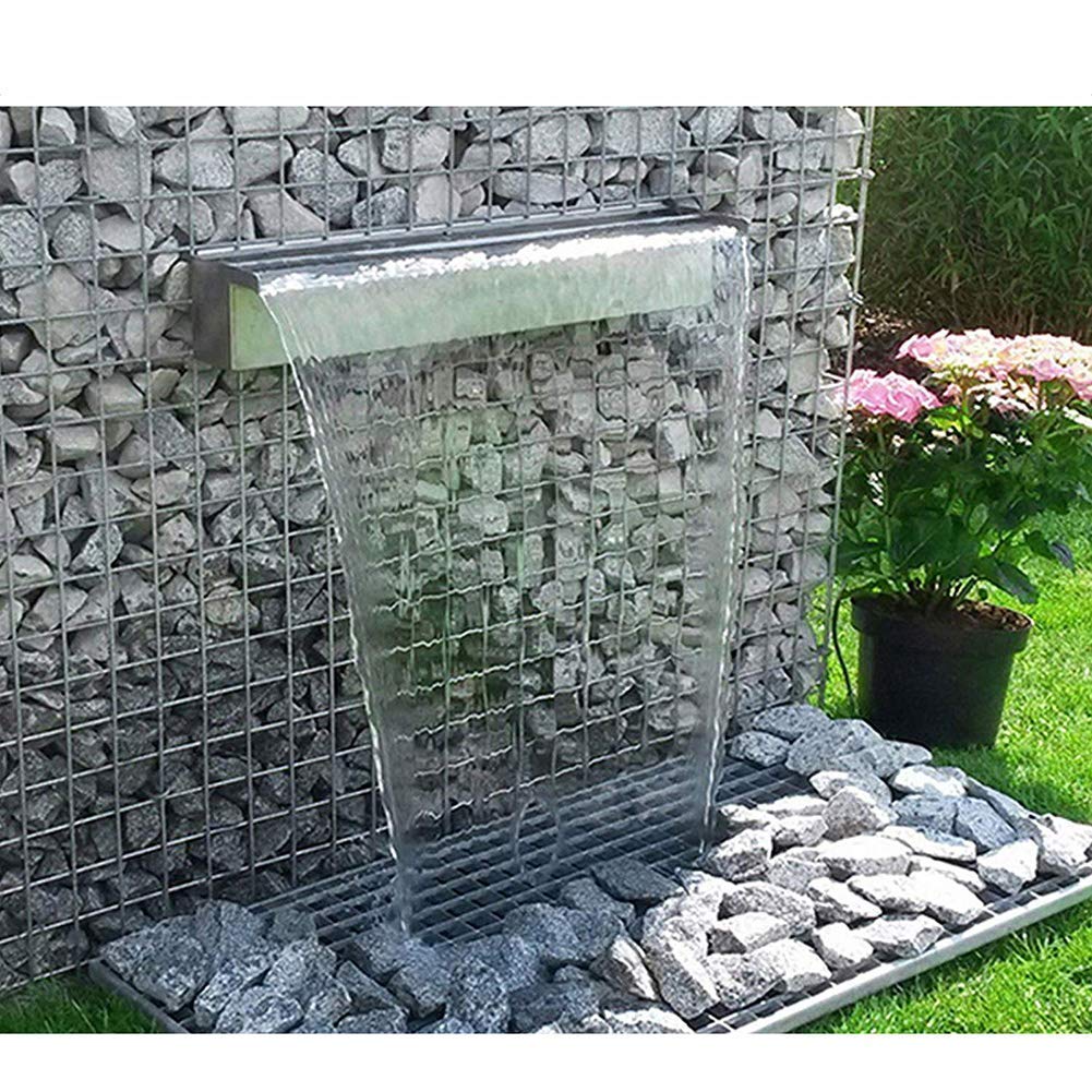 Fontana per Piscina in Acciaio Inox, Cascata per Piscina, con Striscia Luminosa a LED, Cascata con Canale di Scarico Rettangolare, per Acquario, Giardino, Esterno, irrigatore