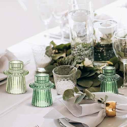 Miniatura 4 de 3 portavelas verde degradado, portavelas cónico de cristal, portavelas decorativos acanalados, candelabros para centros de mesa, decoraciones de