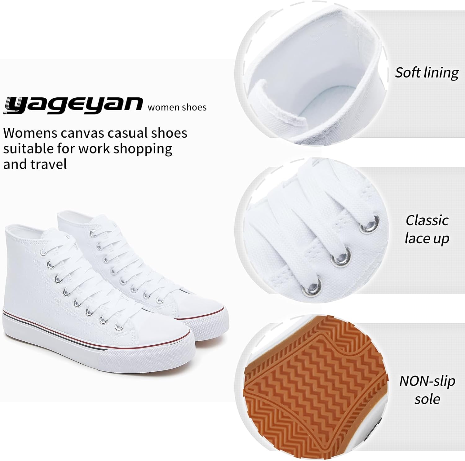 yageyan Womens High Top Canvas Sneakers Lace up Fashion Shoes for Women Casual Classic - Image 3