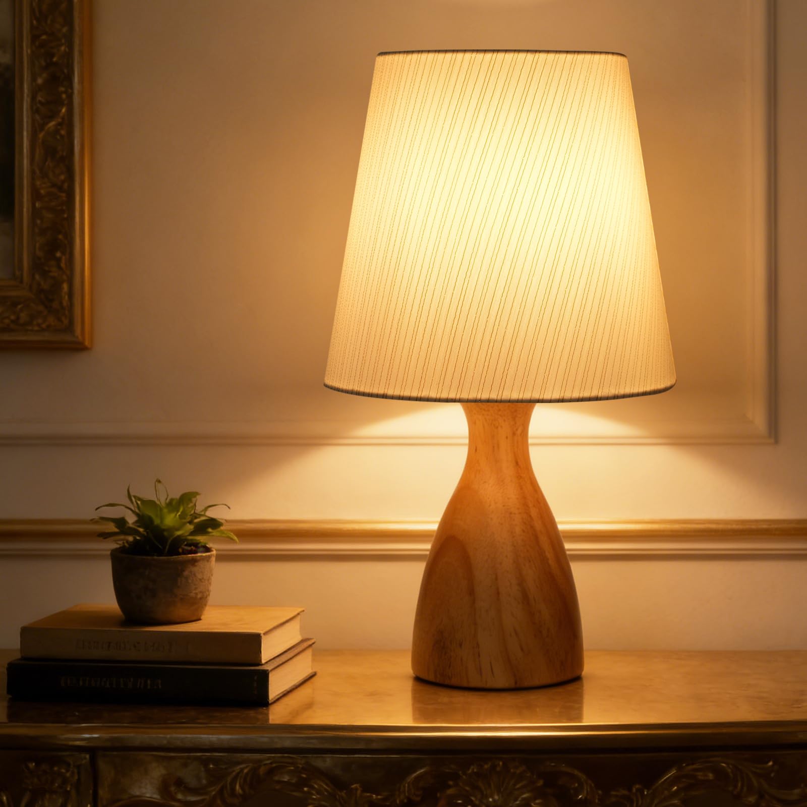 Lámpara de Mesita de Noche, Pantalla de Tela de Lino Beige, 3000K blanco cálido, Bombilla LED E14 incluida, Ideal para Dormitorio, Salón, Oficina, Regalo-1 Pieza