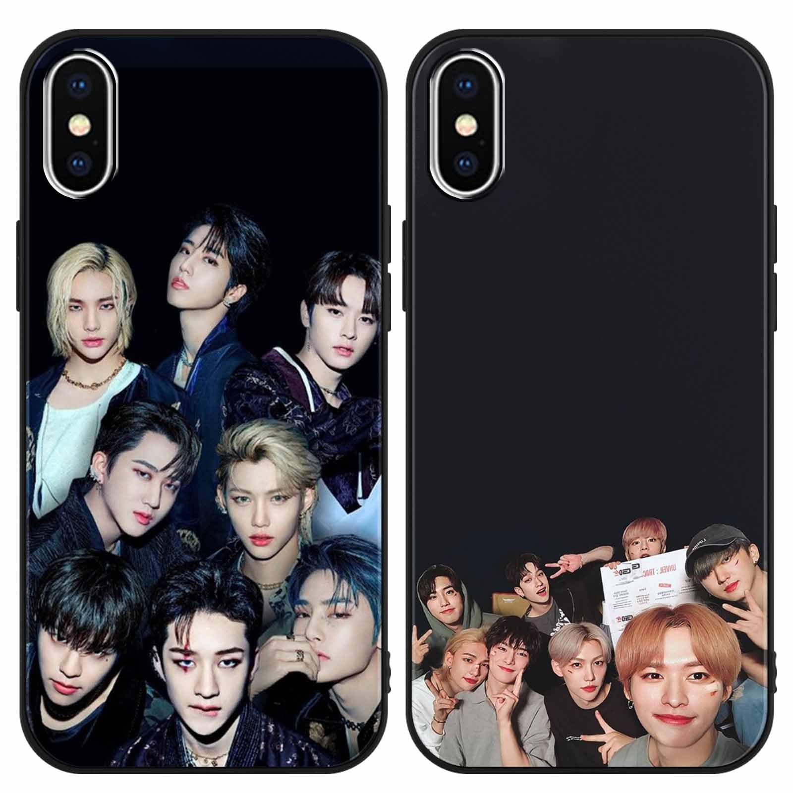 Guerreras K-pop Nurkorki 2 Piezas Negro Funda Para IPhone X XS 5,8",KPOP Boys Skzoo Lindo Diseño Case,Carcasa Protección Para Cartoon Silicona Bumper Cover Para Niñas,Mujeres,SKZ Fans,Moda Stray Kids