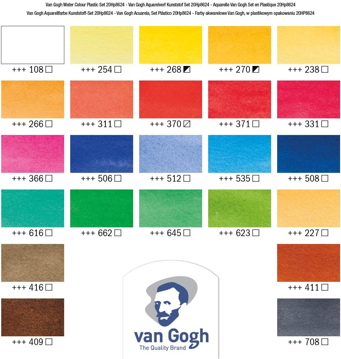 Van Gogh Watercolor Paint Set, Plastic Pocketbox, 24-Half Pan General Selection