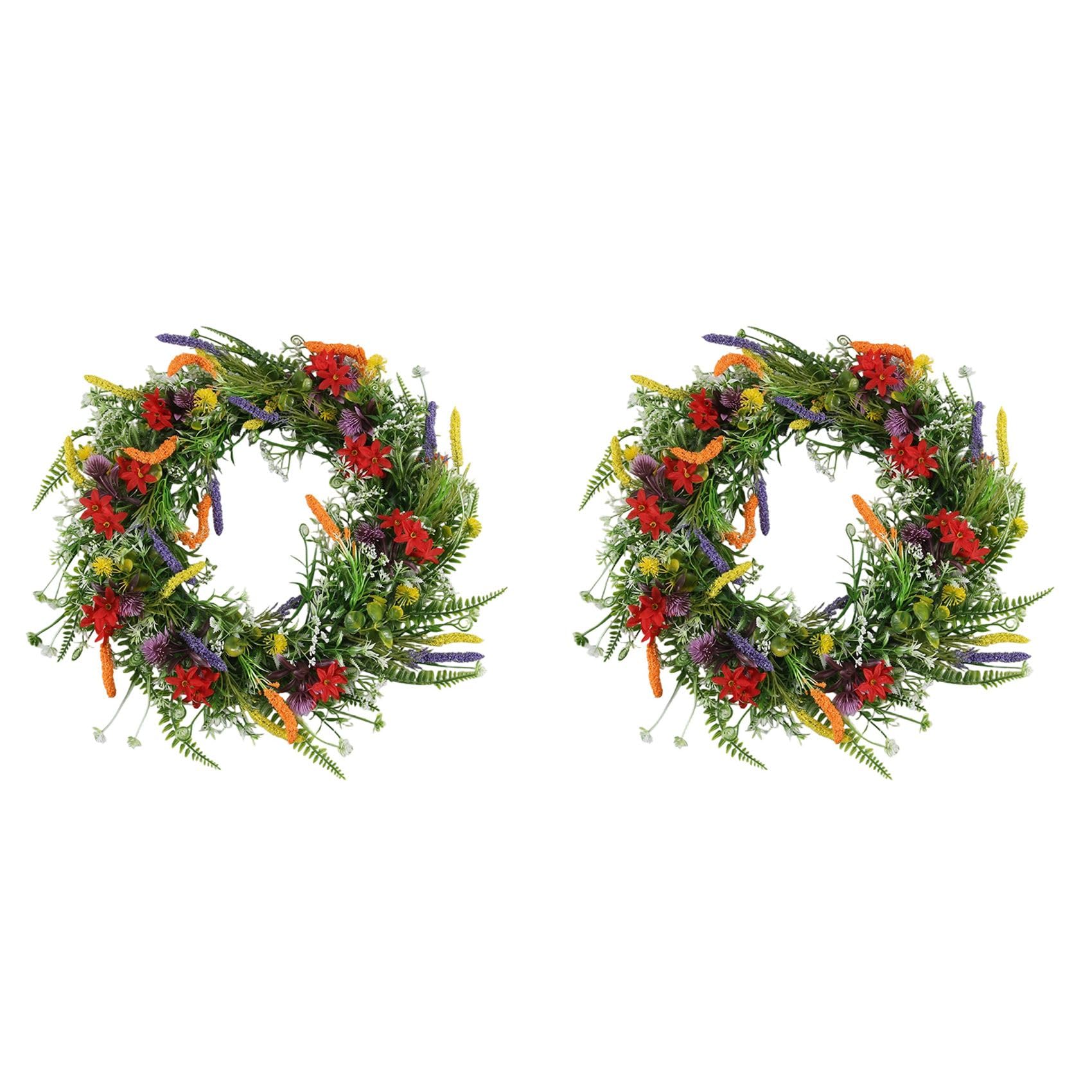 Vjsujehgy 2X Spring Wreaths for Front Door 18in Outside Welcome Summer Flowers Weatherproof Greenery All Seasons Round Wreaths