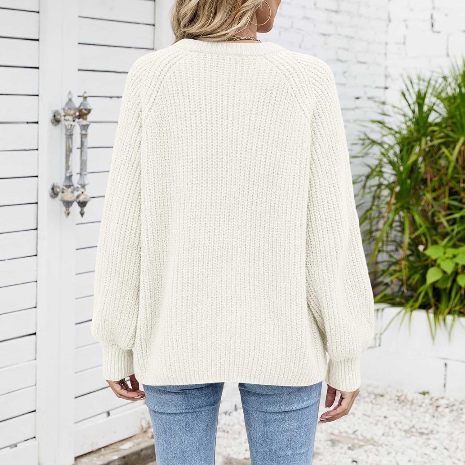 Women's Button Front Knit Cardigan Round Neck Casual Loose Sweater