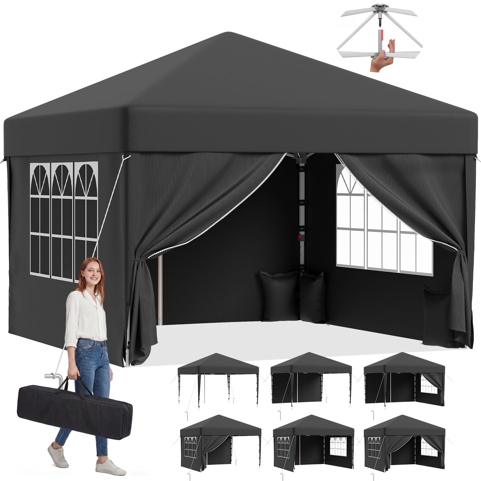 JUMMICO Tonnelle Pavillon Pliable 3x3m à Montage Rapide｜Assemblage en 5 Minutes｜Hauteur Réglable & 10cm Plus Haut｜Stable au Vent & Imperméable｜pour Jardin, Camping & Fêtes Gris