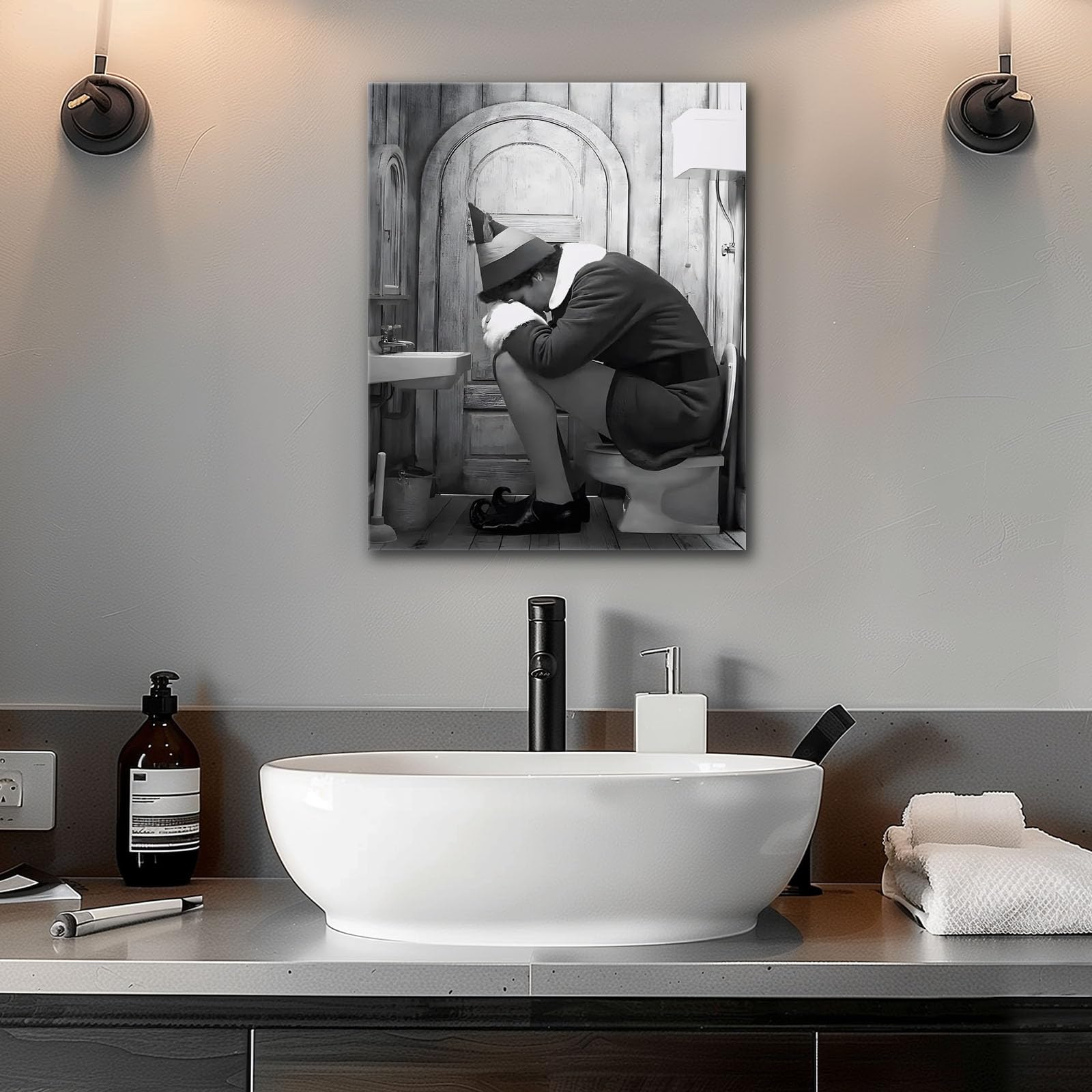 VYPEROCK Divertente tela incorniciata da parete, decorazione da parete per bagno, film commedia e elfo, poster per bagno, pittura a olio moderna per soggiorno, dormitorio, decorazione per la casa,