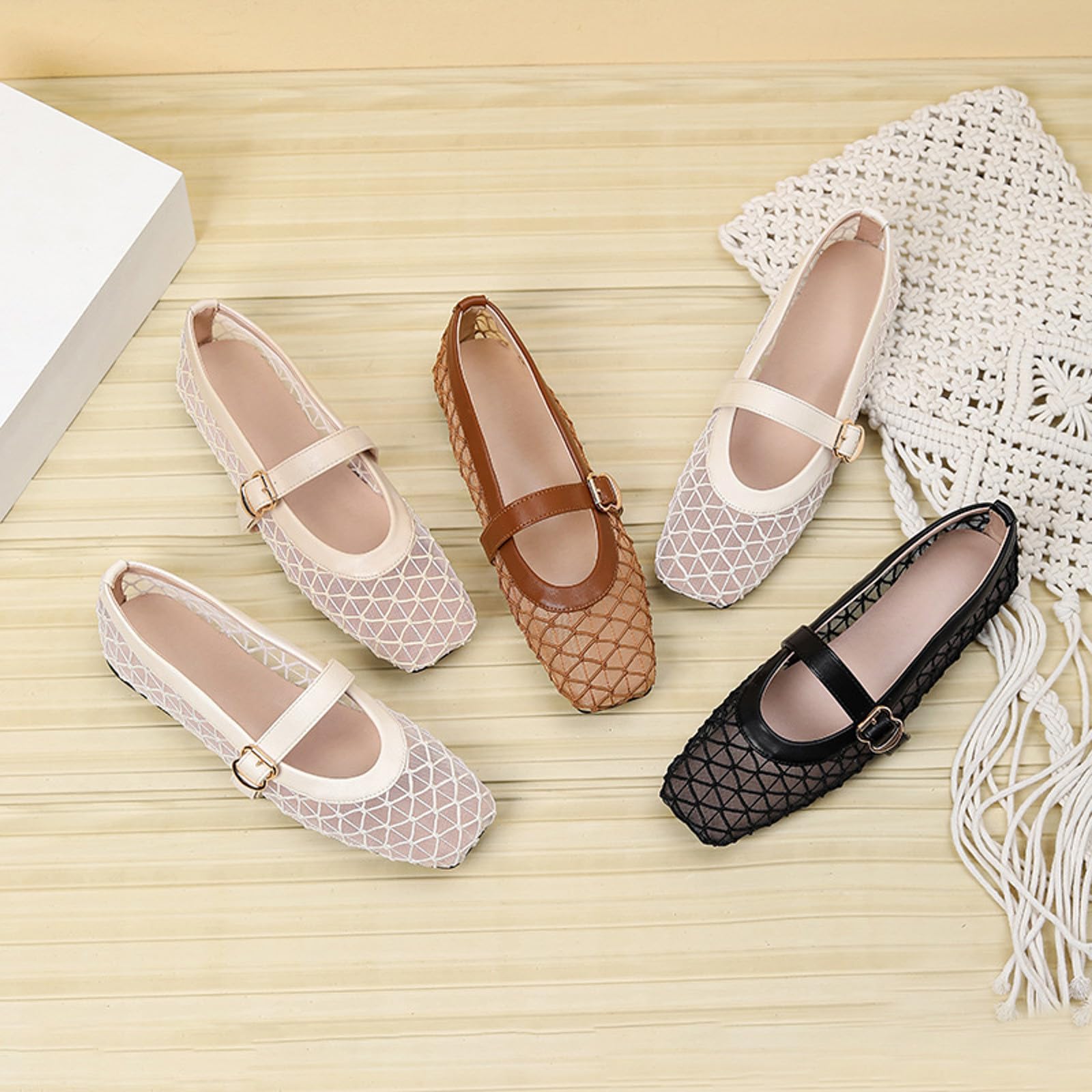 Bailarinas elegantes, transpirables y cómodas para mujer, zapatos de verano sin cordones, zapatos deportivos de baile con cordones, zapatos de bailarina blancos, zapatos Mary Jane ligeros sin cordones