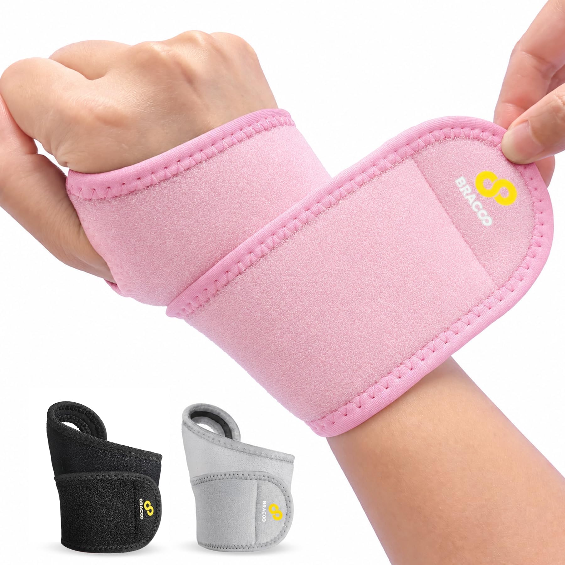 BRACOO Wrist Support Brace – Adjustable Wrist & Hand Wrap Strap for Gym, Weightlifting, Tennis, Tendonitis, Carpal Tunnel, Arthritis, for Right & Left Hand, WS10