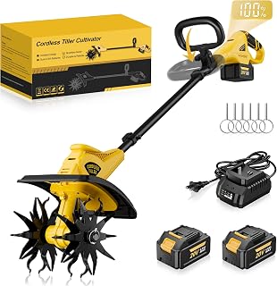 Cordless Tiller Cultivator, 12" Tilling Width, 8" Depth, 2x4.0Ah Batteries