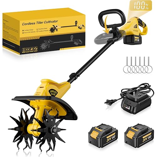 Cordless Tiller Cultivator, 12" Tilling Width, 8" Depth, 2x4.0Ah Batteries