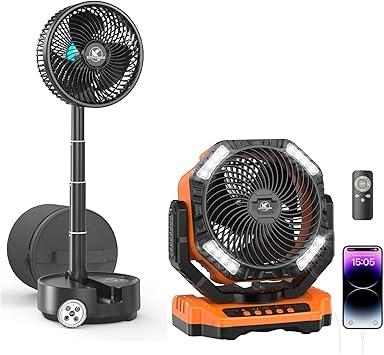 KITWLEMEN 8" Portable Travel Fan & 40000mAh Auto-Oscillating Battery Powered Camping Fan, 9/4 Speeds 8H Timer for Powerful Cooling - Ideal for Indoor and Outdoor Use