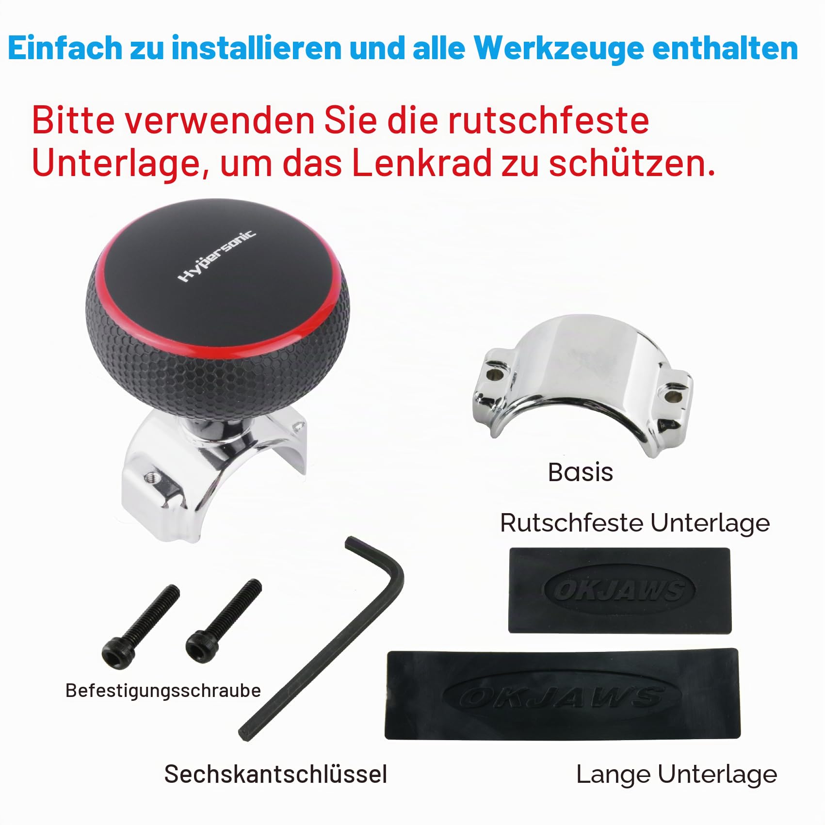 Hypersonic Großer Lenkradknauf, Lenkrad-Spinner, glatter und langlebiger Powergriff mit Kugellager, passend für Autos, LKWs, Traktoren, Boote, Rasenmäher und Gabelstapler (rot)