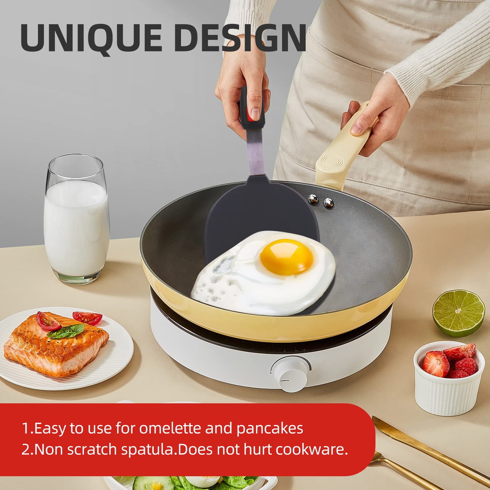 Collfa Kitchen Cooking Utensils Large Silicone Spatulas Turner Heat Resistant 3-Pack Set For Nonstick Cookware,BPA-Free Rubber Thin Slotted Flexible Flipper Spatula for Egg,Pancake,Fish,Cookie,Steak