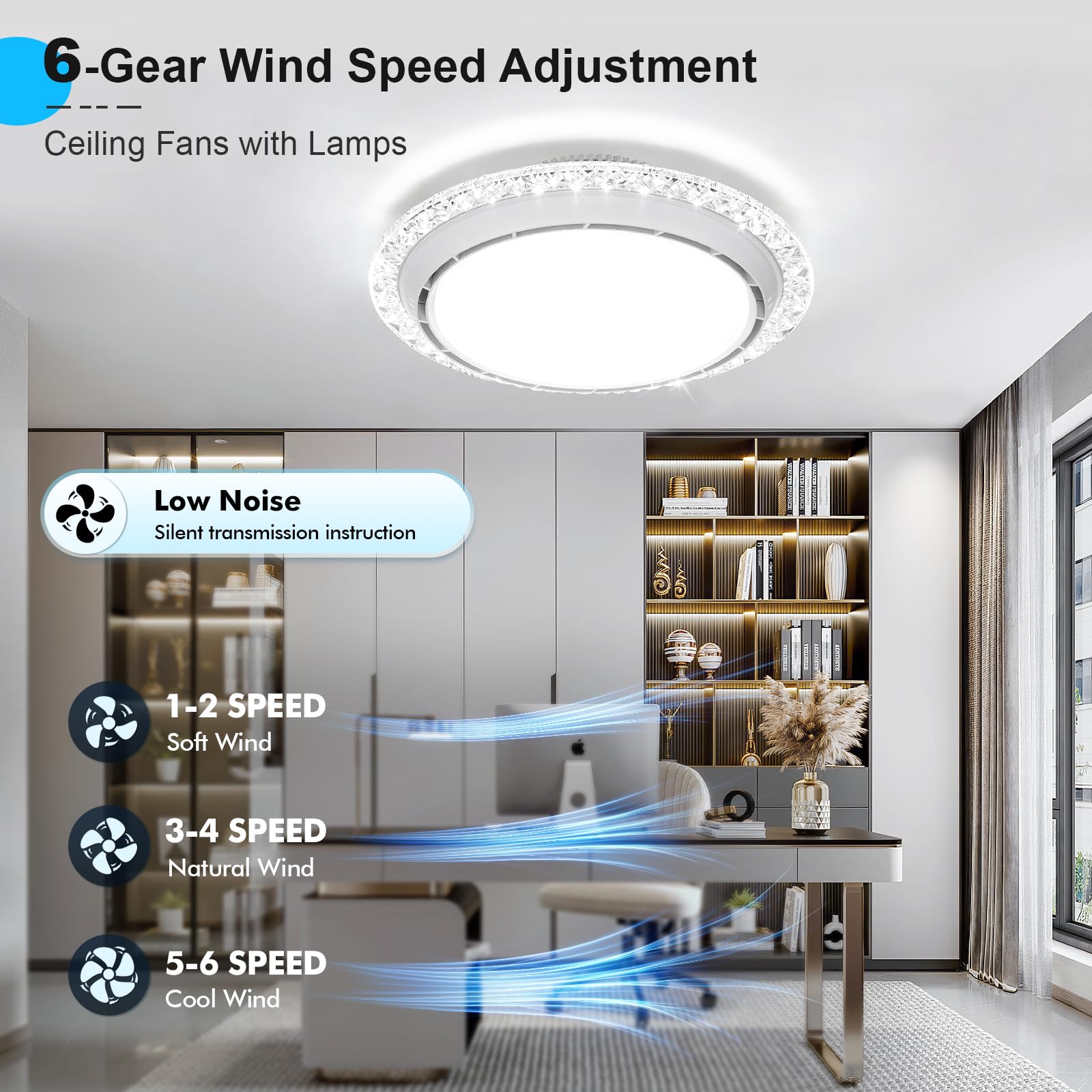 49.5cm Ventilatore da Soffitto con Luce e Telecomando,Lampadario Ventilatore da Soffitto Silenzioso con 3000-6500K Dimmerabile, 6 Velocità, Timer, Memoria,Plafoniera per Soggiorno Camera da Letto